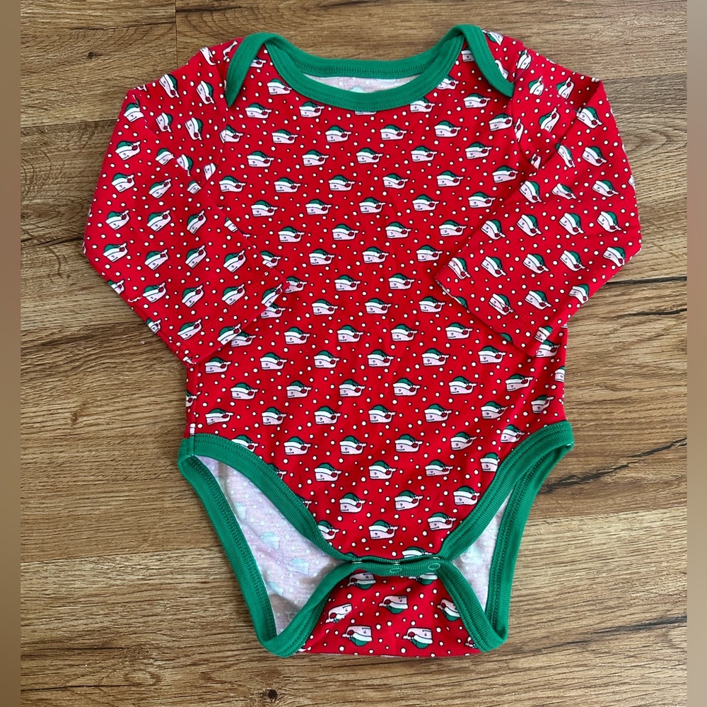Vineyard Vine’s Whale Christmas Santa Hat Long Sleeve Onesie